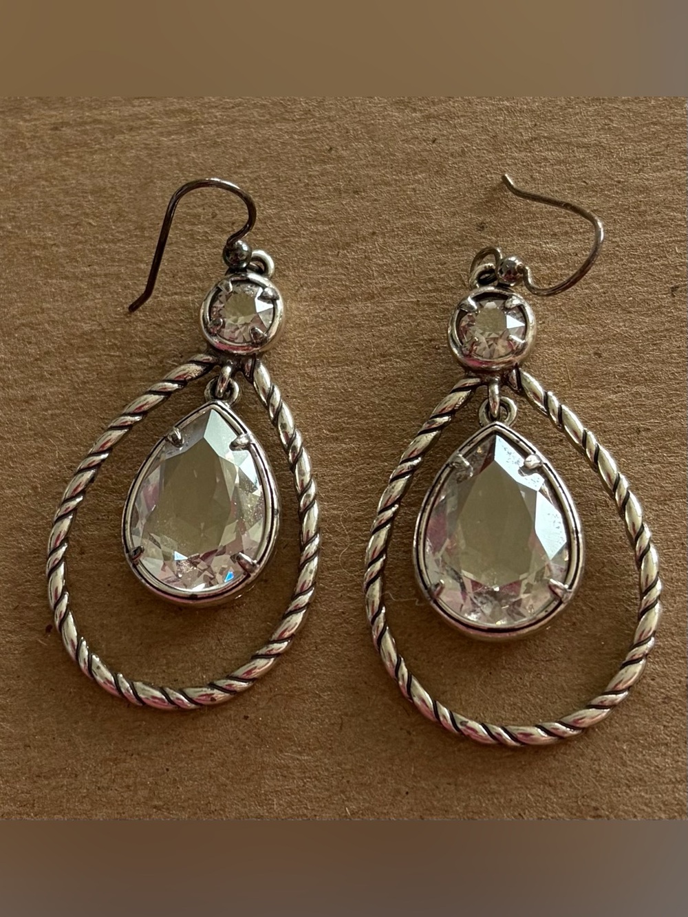 Silvertone Teardrop Clear Bling Drop Earrings!
